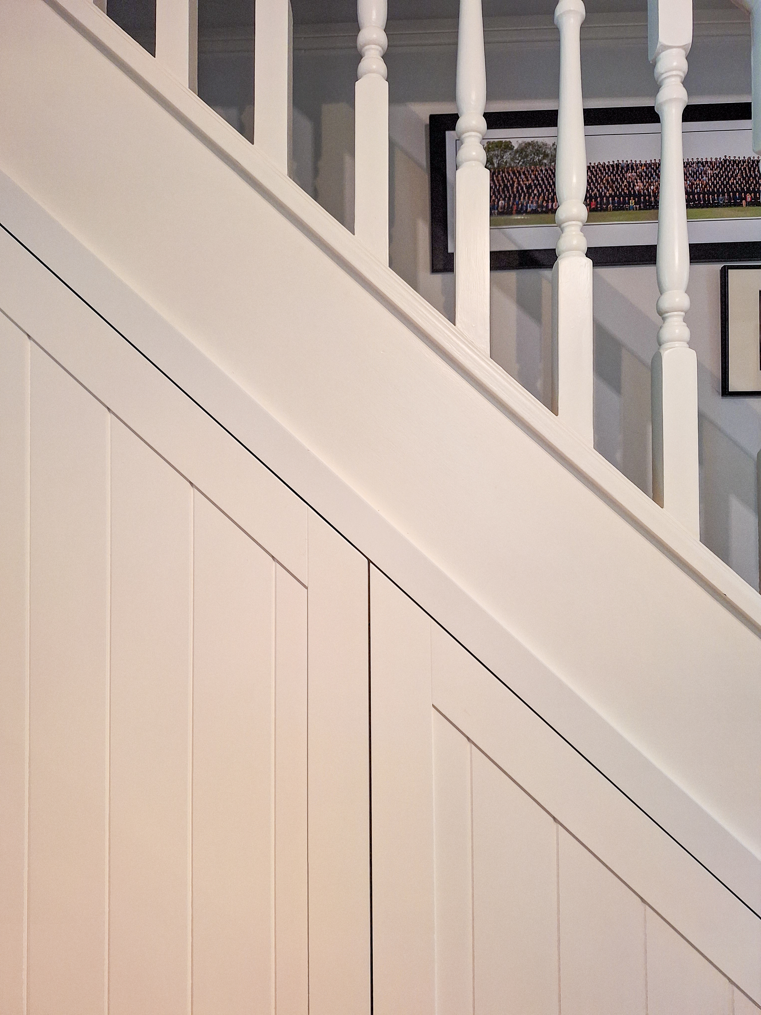 Understair storage under stair pull out drawer shaker door